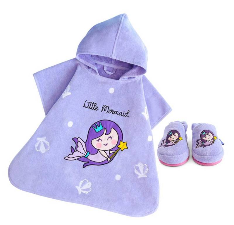 MILK&MOO Poncho Milk&Moo Kinder Little Mermaid Poncho und Hausschuhe Set, Lila (1-St) von MILK&MOO
