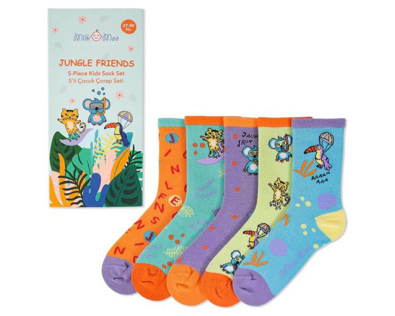 MILK&MOO Socken Milk&Moo Jungle Friends 5er-Pack Kinder Socken,27-30, Weich&Langlebig (1-Paar) von MILK&MOO