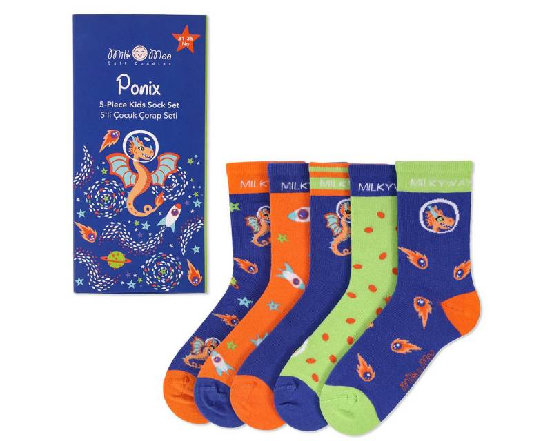 MILK&MOO Socken Milk&Moo Ponix 5er-Pack Kinder Socken, Größe 31-35, Weich-Verspielte (1-Paar) von MILK&MOO