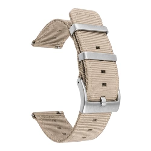 Jeniko Gewebtes Nylonarmband, 18 mm, 20 mm, 22 mm, 24 mm, Edelstahl-Reifenschnalle, Uhrenarmband for Herren und Damen, Schnellverschluss, wasserdichtes Handgelenkarmband ( Color : Khaki , Size : 18mm von MILNBJK