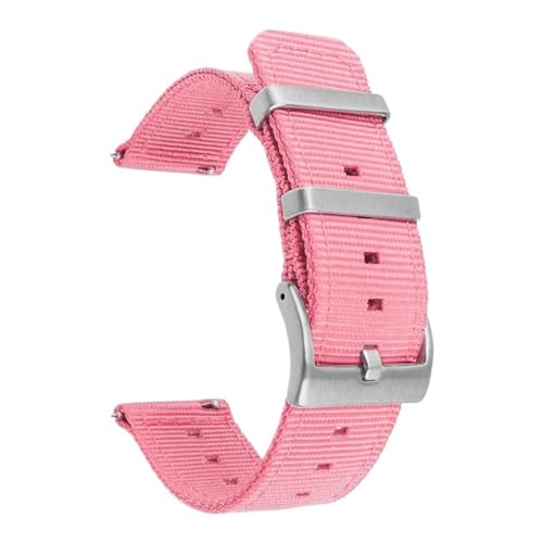 Jeniko Gewebtes Nylonarmband, 18 mm, 20 mm, 22 mm, 24 mm, Edelstahl-Reifenschnalle, Uhrenarmband for Herren und Damen, Schnellverschluss, wasserdichtes Handgelenkarmband ( Color : Pink , Size : 18mm ) von MILNBJK