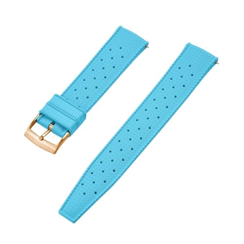 Jeniko Hochwertiges Fluorkautschuk-Tropic-Uhrenarmband, 18 Mm, 20 Mm, 22 Mm, For Neue FKM-Uhrenarmbänder For Herren-Taucheruhren (Color : Sky Blue Gold, Size : 18mm) von MILNBJK