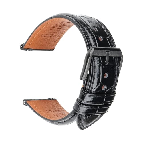 Jeniko Mode Braun Schwarz Leder Uhrenarmband 18mm 20mm 22mm 24mm Männer Frauen Armband Schmetterling Schnalle Uhr Band Armband (Color : Black B, Size : 21mm) von MILNBJK