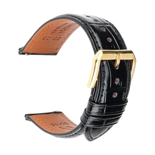 Jeniko Mode Braun Schwarz Leder Uhrenarmband 18mm 20mm 22mm 24mm Männer Frauen Armband Schmetterling Schnalle Uhr Band Armband (Color : Black G, Size : 19mm) von MILNBJK