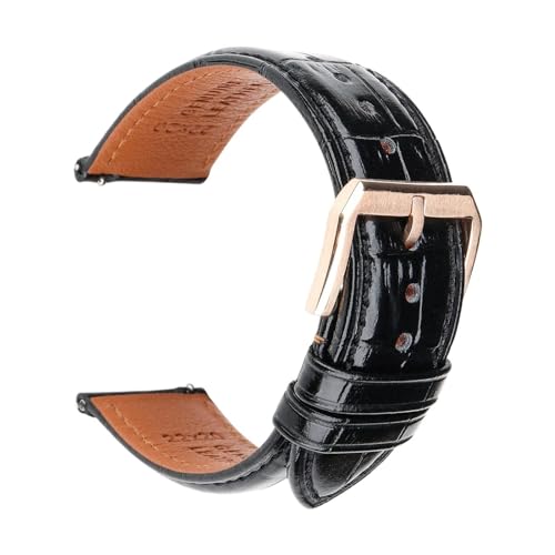 Jeniko Mode Braun Schwarz Leder Uhrenarmband 18mm 20mm 22mm 24mm Männer Frauen Armband Schmetterling Schnalle Uhr Band Armband (Color : Black RG, Size : 18mm) von MILNBJK