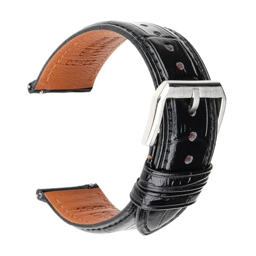 Jeniko Mode Braun Schwarz Leder Uhrenarmband 18mm 20mm 22mm 24mm Männer Frauen Armband Schmetterling Schnalle Uhr Band Armband (Color : Black S, Size : 21mm) von MILNBJK