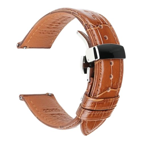 Jeniko Mode Braun Schwarz Leder Uhrenarmband 18mm 20mm 22mm 24mm Männer Frauen Armband Schmetterling Schnalle Uhr Band Armband (Color : DB Butterfly S, Size : 24mm) von MILNBJK