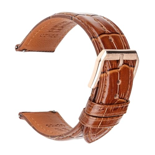 Jeniko Mode Braun Schwarz Leder Uhrenarmband 18mm 20mm 22mm 24mm Männer Frauen Armband Schmetterling Schnalle Uhr Band Armband (Color : Dark Brown RG, Size : 19mm) von MILNBJK