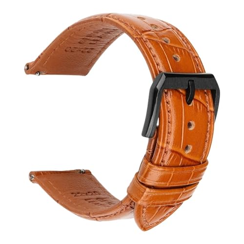 Jeniko Mode Braun Schwarz Leder Uhrenarmband 18mm 20mm 22mm 24mm Männer Frauen Armband Schmetterling Schnalle Uhr Band Armband (Color : Light Brown B, Size : 19mm) von MILNBJK