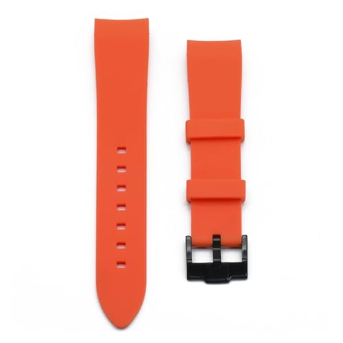 Jeniko Silikon-Uhrenarmband, Gebogenes Ende, Wasserdichtes Tauchzubehör, Kompatibel Mit Omega, Kompatibel Mit Rolex-Gummi-Uhrenarmband, 20 Mm, 22 Mm Armband ( Color : Orange(black buckle) , Size : 20m von MILNBJK