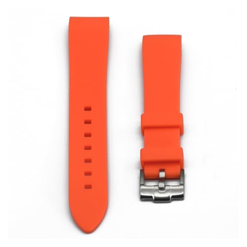 Jeniko Silikon-Uhrenarmband, Gebogenes Ende, Wasserdichtes Tauchzubehör, Kompatibel Mit Omega, Kompatibel Mit Rolex-Gummi-Uhrenarmband, 20 Mm, 22 Mm Armband ( Color : Orange(siliver buck) , Size : 22m von MILNBJK