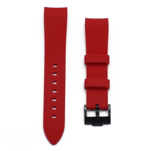 Jeniko Silikon-Uhrenarmband, Gebogenes Ende, Wasserdichtes Tauchzubehör, Kompatibel Mit Omega, Kompatibel Mit Rolex-Gummi-Uhrenarmband, 20 Mm, 22 Mm Armband ( Color : Red(black buckle) , Size : 20mm ) von MILNBJK