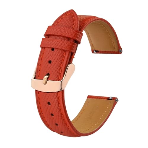 Jeniko Uhrenarmbänder, Schnellverschluss, 18 Mm, 20 Mm, 22 Mm, Strukturiertes Leder-Uhrenarmband For Männer Und Frauen, Rosafarbenes Armband, Roségold-Schnalle ( Color : Red-rose gold , Size : 20mm ) von MILNBJK