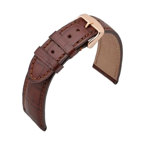 Jeniko Uhrenarmband Aus Alligator-geprägtem Rindsleder, 14 Mm, 18 Mm, 19 Mm, 20 Mm, 21 Mm, 22 Mm, Armband Aus Roségold Mit Stahlschnalle For Das Handgelenk ( Color : Brown(Brown Line) , Size : 20mm ) von MILNBJK