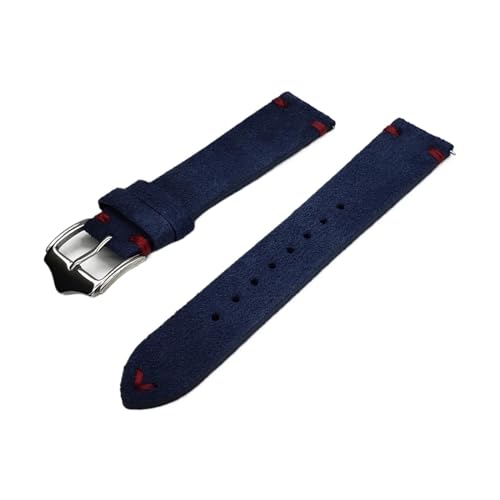 Jeniko Wildleder-Uhrenarmband, Schnellverschluss, Federsteg, Armband, Kompatibel Mit Samsung, Kompatibel Mit Huawei, Uhrenzubehör, 20 Mm, 22 Mm (Color : Blue-Red Line, Size : 22mm) von MILNBJK