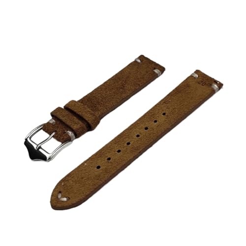 Jeniko Wildleder-Uhrenarmband, Schnellverschluss, Federsteg, Armband, Kompatibel Mit Samsung, Kompatibel Mit Huawei, Uhrenzubehör, 20 Mm, 22 Mm (Color : Brown-White Line, Size : 22mm) von MILNBJK