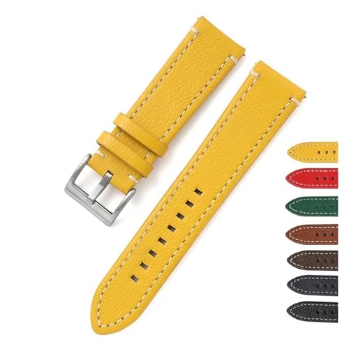MILNBJK Doppelseitiges Leder 18mm 20mm 22mm 24mm Armband Schnellverschluss Uhrenarmband Herren Damen Gelb Rot Schwarz Uhrenzubehör (Color : Yellow, Size : 20mm) von MILNBJK