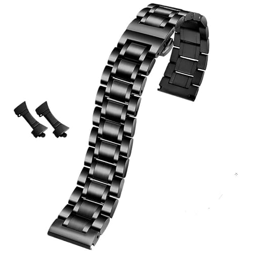 MILNBJK Jeniko 14 15 16 18 19 20 21 22 23 24 mm Uhrenarmband, kompatibel mit Männern und Frauen. Geeigneter Edelstahl mit gebogenen Armband-Zubehörbändern (Color : Black, Size : 20mm) von MILNBJK