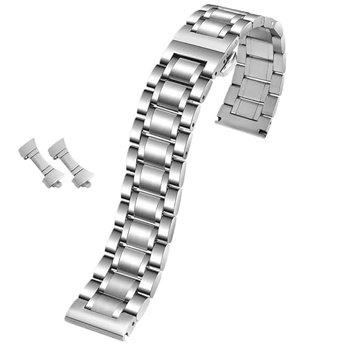 MILNBJK Jeniko 14 15 16 18 19 20 21 22 23 24 mm Uhrenarmband, kompatibel mit Männern und Frauen. Geeigneter Edelstahl mit gebogenen Armband-Zubehörbändern (Color : Silver, Size : 14mm) von MILNBJK