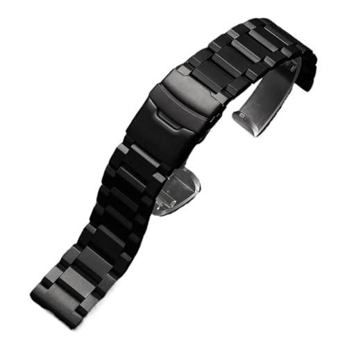 MILNBJK Jeniko 18/19/20/21/22/23/24/25mm Solide Edelstahl Uhr Band Metall Klapp Schnalle Männer Frauen Armband Zubehör (Color : Black, Size : 20mm) von MILNBJK