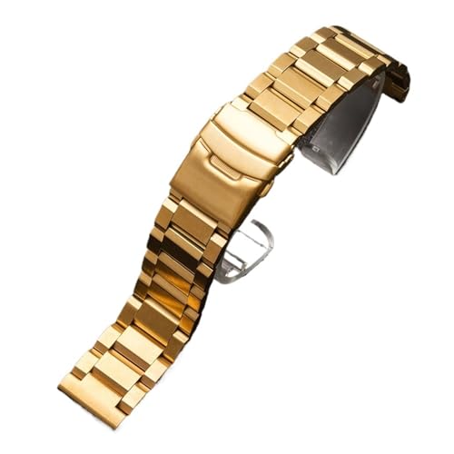 MILNBJK Jeniko 18/19/20/21/22/23/24/25mm Solide Edelstahl Uhr Band Metall Klapp Schnalle Männer Frauen Armband Zubehör (Color : Gold, Size : 19mm) von MILNBJK