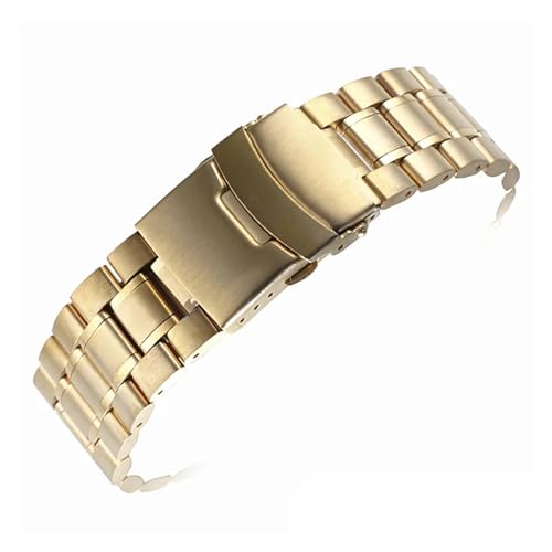 MILNBJK Jeniko 18/20/22/24 Mm Massives Edelstahl-Uhrenarmband, Gebogenes/gerades Ende, Stahlarmband, Faltschließe, Ersatz-Uhrenarmband (Color : Straight End Gold, Size : 18mm) von MILNBJK