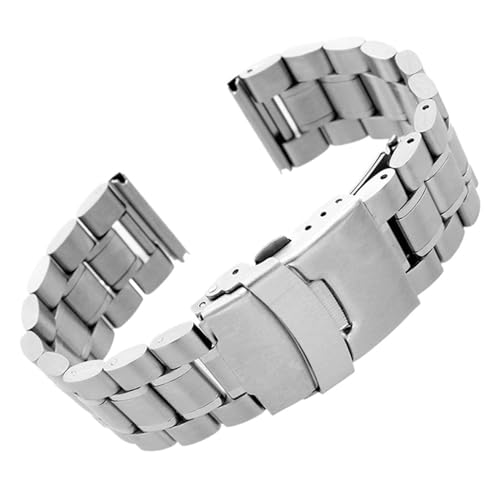 MILNBJK Jeniko 18/20/22/24 Mm Massives Edelstahl-Uhrenarmband, Gebogenes/gerades Ende, Stahlarmband, Faltschließe, Ersatz-Uhrenarmband (Color : Straight End Silver, Size : 20mm) von MILNBJK