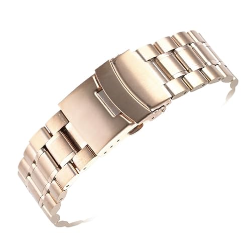 MILNBJK Jeniko 18/20/22/24 Mm Massives Edelstahl-Uhrenarmband, Gebogenes/gerades Ende, Stahlarmband, Faltschließe, Ersatz-Uhrenarmband (Color : Straight Rose Gold, Size : 18mm) von MILNBJK