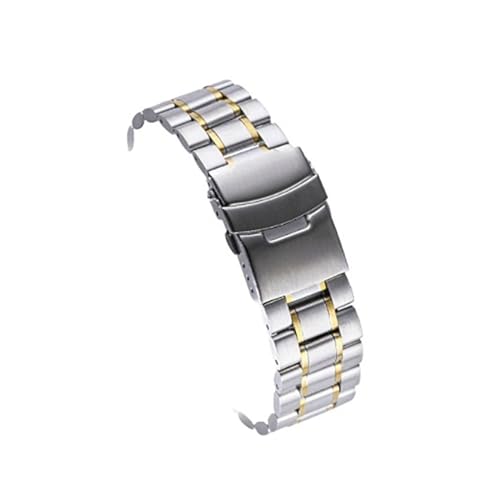 MILNBJK Jeniko 18/20/22/24 Mm Massives Edelstahl-Uhrenarmband, Gebogenes/gerades Ende, Stahlarmband, Faltschließe, Ersatz-Uhrenarmband (Color : Straight Silver Gold, Size : 18mm) von MILNBJK