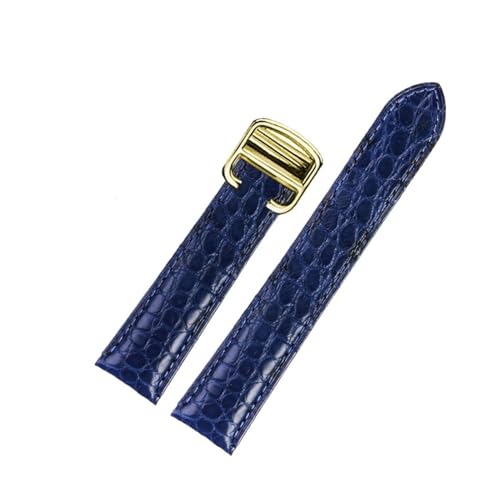 MILNBJK Jeniko 18 20 22 23 24 25 mm hochwertiges Krokodil-Echtleder-Uhrenarmband, kompatibel mit Cartier Tank London Solo-Lederarmband for Herren und Damen (Color : Blue Gold, Size : 16mm) von MILNBJK