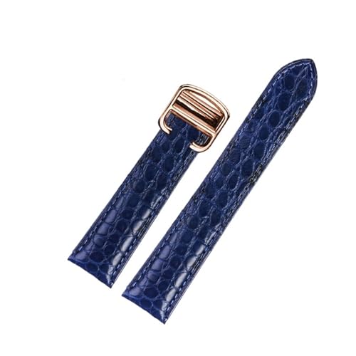 MILNBJK Jeniko 18 20 22 23 24 25 mm hochwertiges Krokodil-Echtleder-Uhrenarmband, kompatibel mit Cartier Tank London Solo-Lederarmband for Herren und Damen (Color : Blue Rose gold, Size : 24mm) von MILNBJK