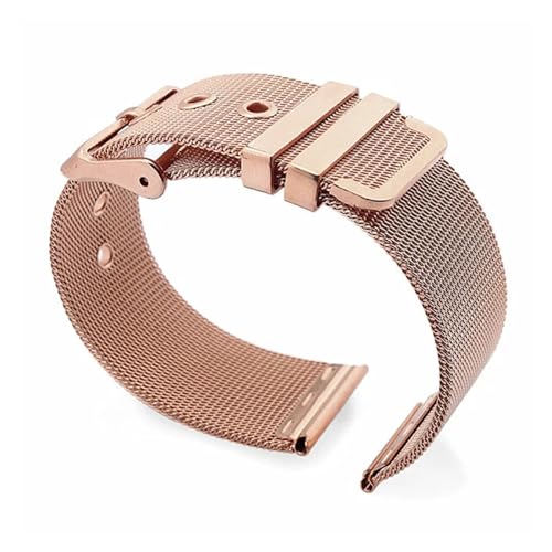 MILNBJK Jeniko 18 mm 20 mm 22 mm 24 mm Metallarmband, 0,4 mm Mesh-Armband, Edelstahlarmband, Dornschließe, Milanaise-Uhrenarmband, kompatibel mit Omega Seamaster (Color : Rose Gold, Size : 20mm) von MILNBJK