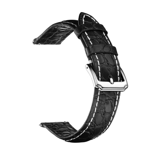 MILNBJK Jeniko Alligator Armband 18mm 20mm 22mm Echtes Leder Straps For Männer Uhr Armband Rindsleder Frauen Uhr Zubehör Gürtel (Color : Black-White Stitch, Size : 18mm) von MILNBJK