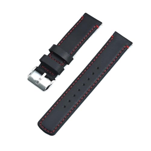 MILNBJK Jeniko Armband 20mm 22mm Mit Schnellverschluss Frühling Damen Herrenuhr Zubehör Schwarz Silber Schnalle Echtes Leder Uhrenarmband (Color : Black Red(Silver), Size : 20mm) von MILNBJK