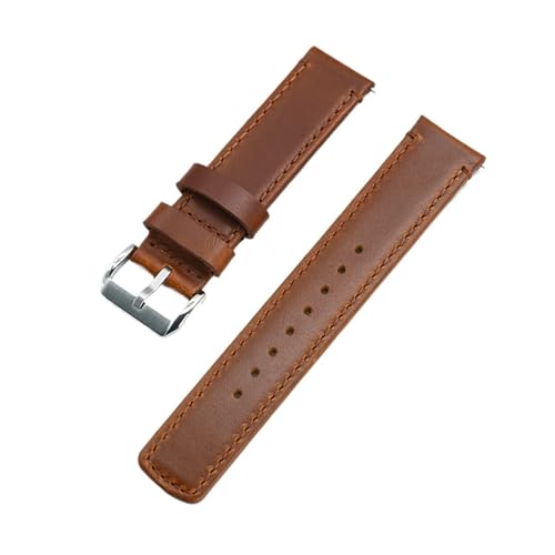 MILNBJK Jeniko Armband 20mm 22mm Mit Schnellverschluss Frühling Damen Herrenuhr Zubehör Schwarz Silber Schnalle Echtes Leder Uhrenarmband (Color : Brown(Silver), Size : 20mm) von MILNBJK