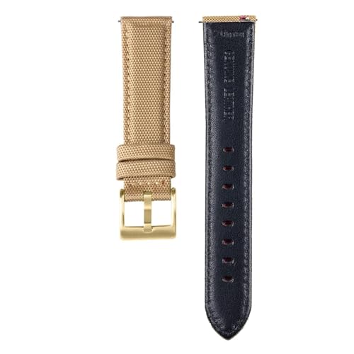 MILNBJK Jeniko Armband Aus Echtem Leder Und Nylon, Business-Vintage-Uhrenarmband, Schnellverschluss-Armband, 20 Mm, 22 Mm (Color : Khaki-Gold, Size : 20mm) von MILNBJK