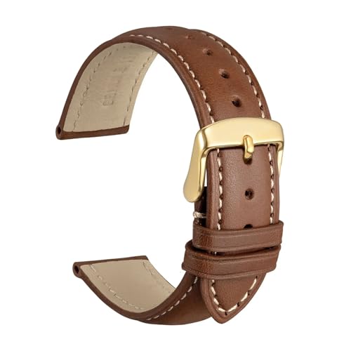 MILNBJK Jeniko Armband Aus Kalbsleder, Weiches Material, 16 Mm, 18 Mm, 19 Mm, 20 Mm, 21 Mm, 22 Mm, 23 Mm, 24 Mm, Goldene Schnalle (Color : Cinnamon Brown-S, Size : 19mm) von MILNBJK