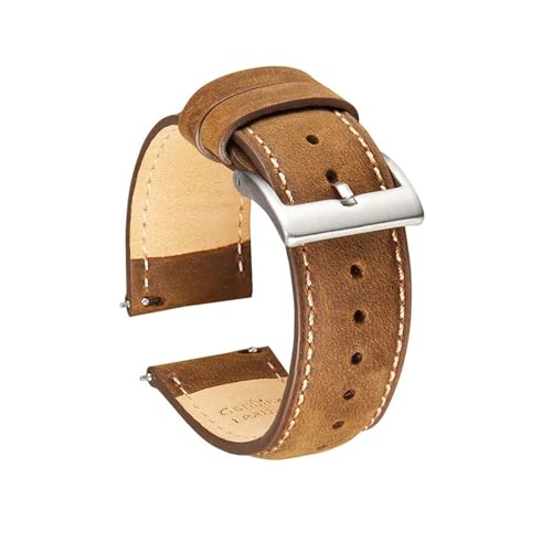 MILNBJK Jeniko Crazy Horse Lederarmband 20mm 22mm Retro Uhrenarmband Ersatzarmband Gürtel Mit Schnellverschluss-Federsteg (Color : Dark brown white 1, Size : 22mm) von MILNBJK