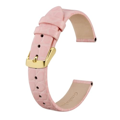 MILNBJK Jeniko Damen-Uhrenarmbänder, Leder-Ersatzbänder Mit Polierter Edelstahl-Schnalle, 8 Mm, 10 Mm, 12 Mm, 14 Mm, 16 Mm, 18 Mm, 19 Mm, 20 Mm (Color : Pink, Size : 14mm) von MILNBJK