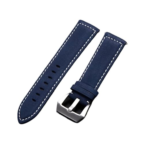 MILNBJK Jeniko Echtes Leder Armband Armband Schwarz Blau Braun Vintage Matte Uhrenarmband for Damen Herren 18mm 20mm 22mm 24mm Armband (Color : Blue, Size : 20mm) von MILNBJK