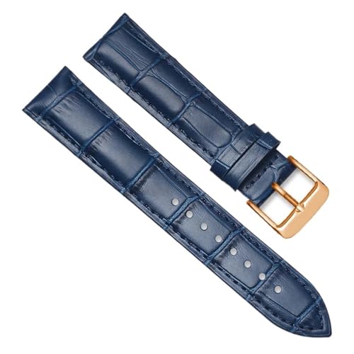 MILNBJK Jeniko Echtes Leder Uhrenarmbänder 16mm 18mm 20mm 22mm 24mm Uhrenarmband Armband Stahl Dornschließe Handgelenk Gürtel Armband (Color : Blue-RG, Size : 24mm) von MILNBJK