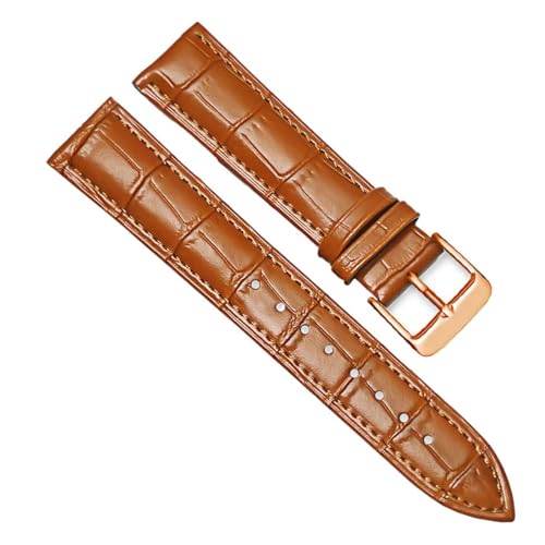 MILNBJK Jeniko Echtes Leder Uhrenarmbänder 16mm 18mm 20mm 22mm 24mm Uhrenarmband Armband Stahl Dornschließe Handgelenk Gürtel Armband (Color : Light brown-RG, Size : 20mm) von MILNBJK