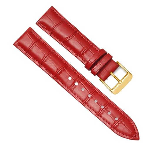 MILNBJK Jeniko Echtes Leder Uhrenarmbänder 16mm 18mm 20mm 22mm 24mm Uhrenarmband Armband Stahl Dornschließe Handgelenk Gürtel Armband (Color : Red-G, Size : 14mm) von MILNBJK