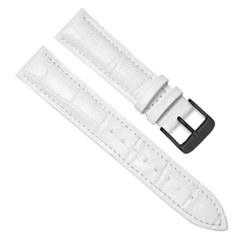 MILNBJK Jeniko Echtes Leder Uhrenarmbänder 16mm 18mm 20mm 22mm 24mm Uhrenarmband Armband Stahl Dornschließe Handgelenk Gürtel Armband (Color : White-BK, Size : 18mm) von MILNBJK