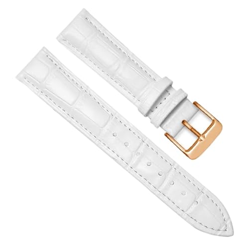 MILNBJK Jeniko Echtes Leder Uhrenarmbänder 16mm 18mm 20mm 22mm 24mm Uhrenarmband Armband Stahl Dornschließe Handgelenk Gürtel Armband (Color : White-RG, Size : 12mm) von MILNBJK