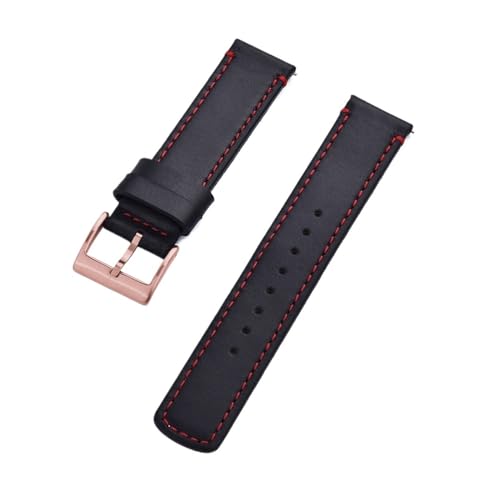 MILNBJK Jeniko Echtes Leder Uhrenarmbänder 20mm 22mm Uhrenarmband Dornschließe Schnellverschluss Handgelenk Gürtel Armband (Color : Black Red Rose Gold, Size : 20mm) von MILNBJK