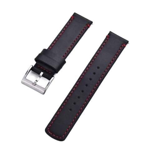 MILNBJK Jeniko Echtes Leder Uhrenarmbänder 20mm 22mm Uhrenarmband Dornschließe Schnellverschluss Handgelenk Gürtel Armband (Color : Black Red Silver, Size : 22mm) von MILNBJK