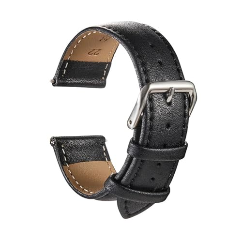 MILNBJK Jeniko Echtes Leder Uhrenarmbänder Kalbsleder Ersetzen Armbanduhr Straps 18mm 20mm 22mm 24mm Uhr Zubehör Männer Frauen Weiche armband (Color : All Black, Size : 18mm) von MILNBJK