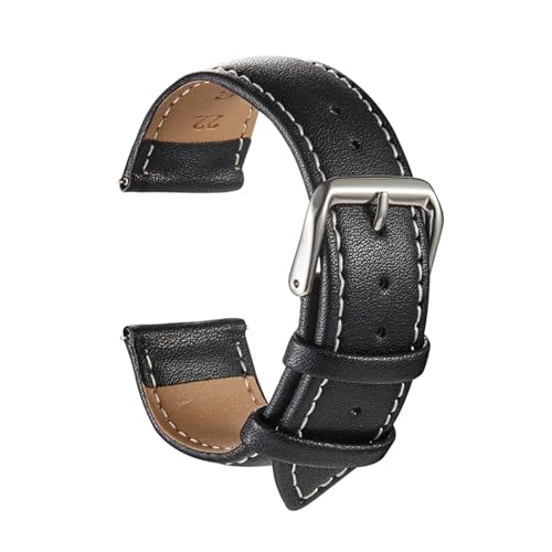 MILNBJK Jeniko Echtes Leder Uhrenarmbänder Kalbsleder Ersetzen Armbanduhr Straps 18mm 20mm 22mm 24mm Uhr Zubehör Männer Frauen Weiche armband (Color : Black White Line, Size : 18mm) von MILNBJK