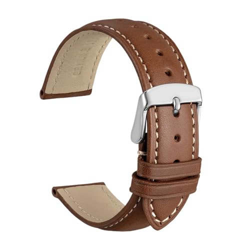 MILNBJK Jeniko Echtes Leder-Uhrenarmband, 14 Mm, 16 Mm, 18 Mm, 19 Mm, 20 Mm, 21 Mm, 22 Mm, 23 Mm, 24 Mm, Ersatzbänder For Männer Und Frauen (Color : Cinnamon Brown-S, Size : 24mm) von MILNBJK